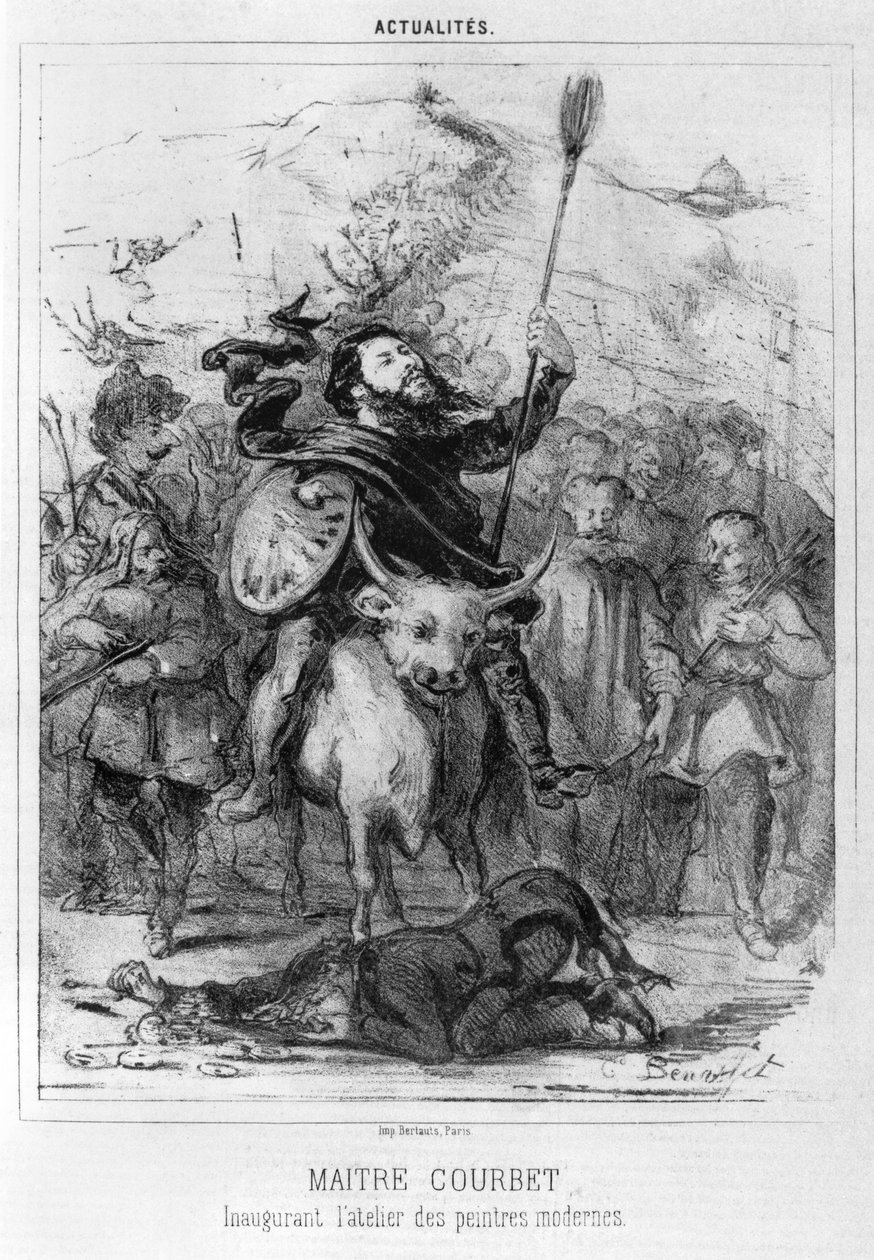Maitre Courbet为现代画家工作室揭幕，漫画来自Le Boulevard，1862年（bw照片） 作者 路易斯·埃米尔·贝纳西特
