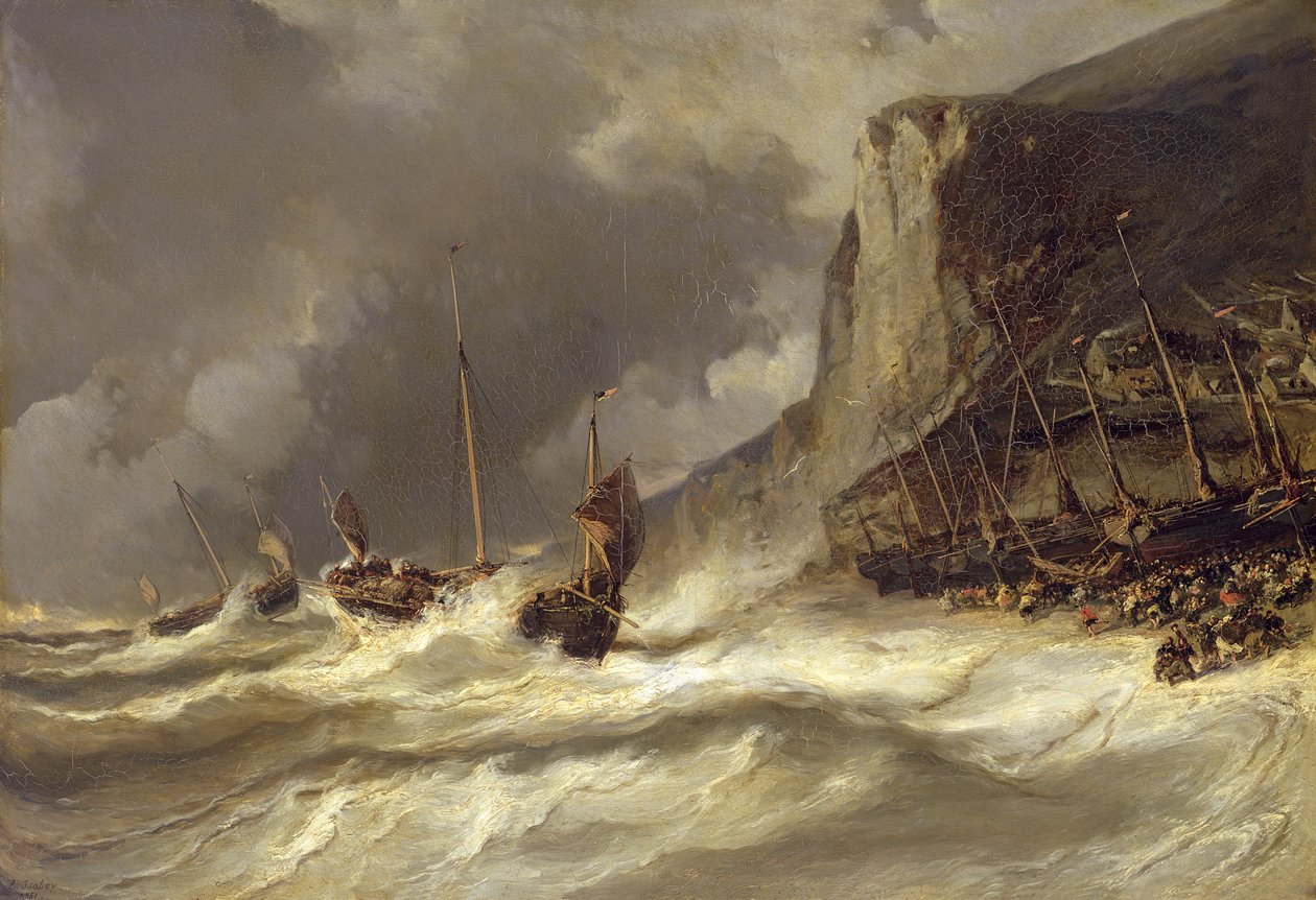 风暴在海岸在Etretat，诺曼底，1851年 作者 尤金·伊萨贝（Eugene Isabey）