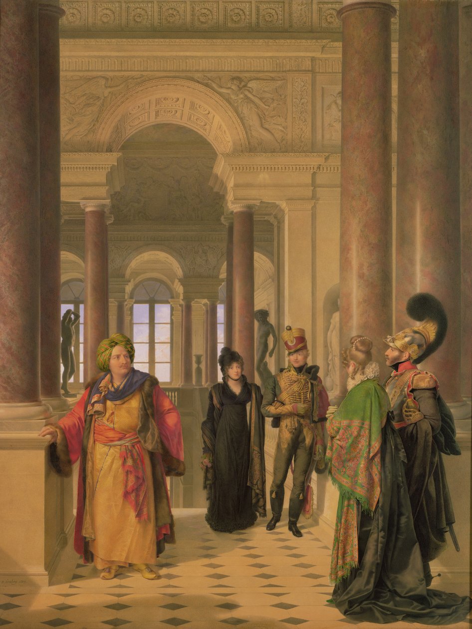卢浮宫的主要楼梯，1817年 作者 尤金·伊萨贝（Eugene Isabey）