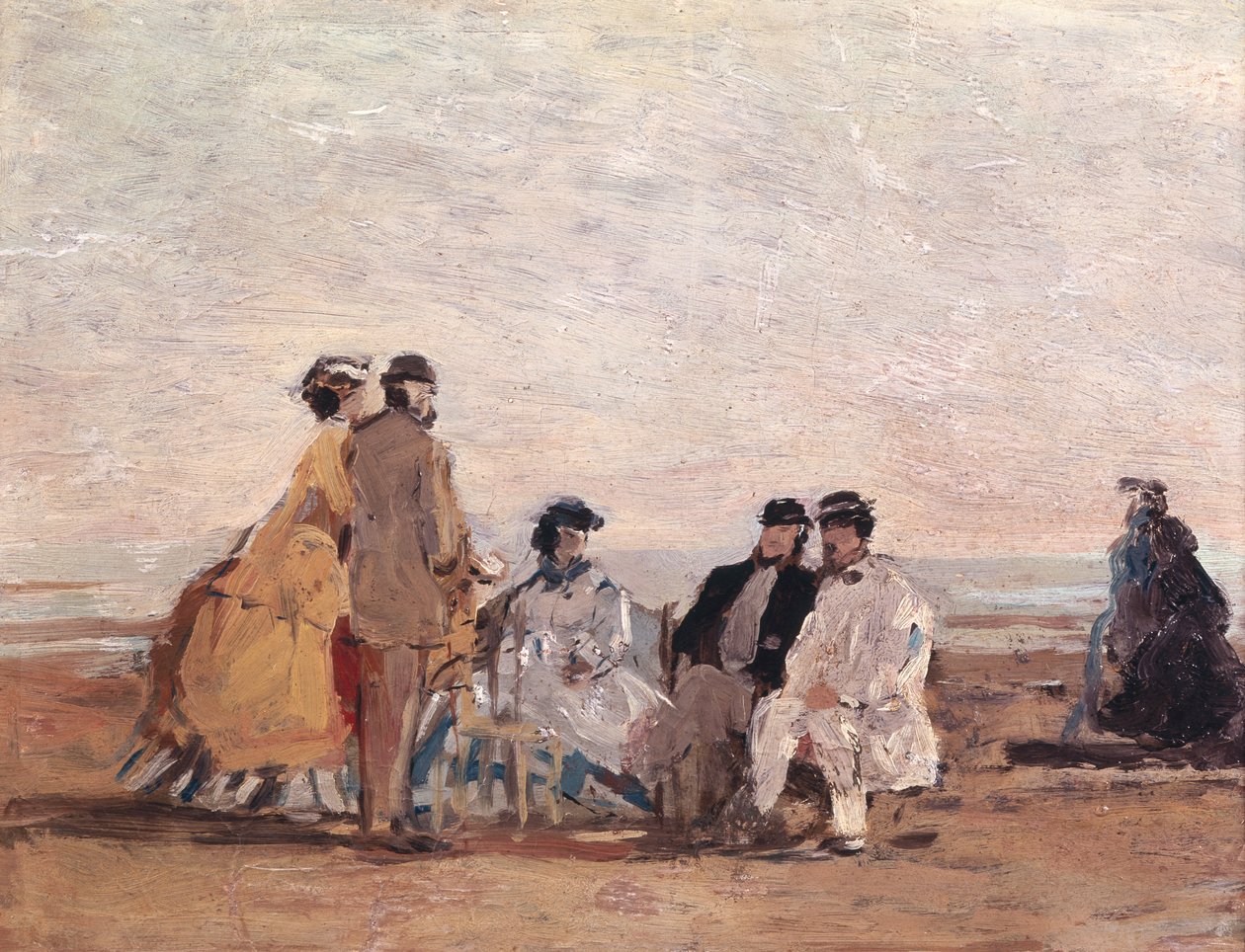 在Trouville的海滩，1865年 作者 尤金·路易斯·布丁