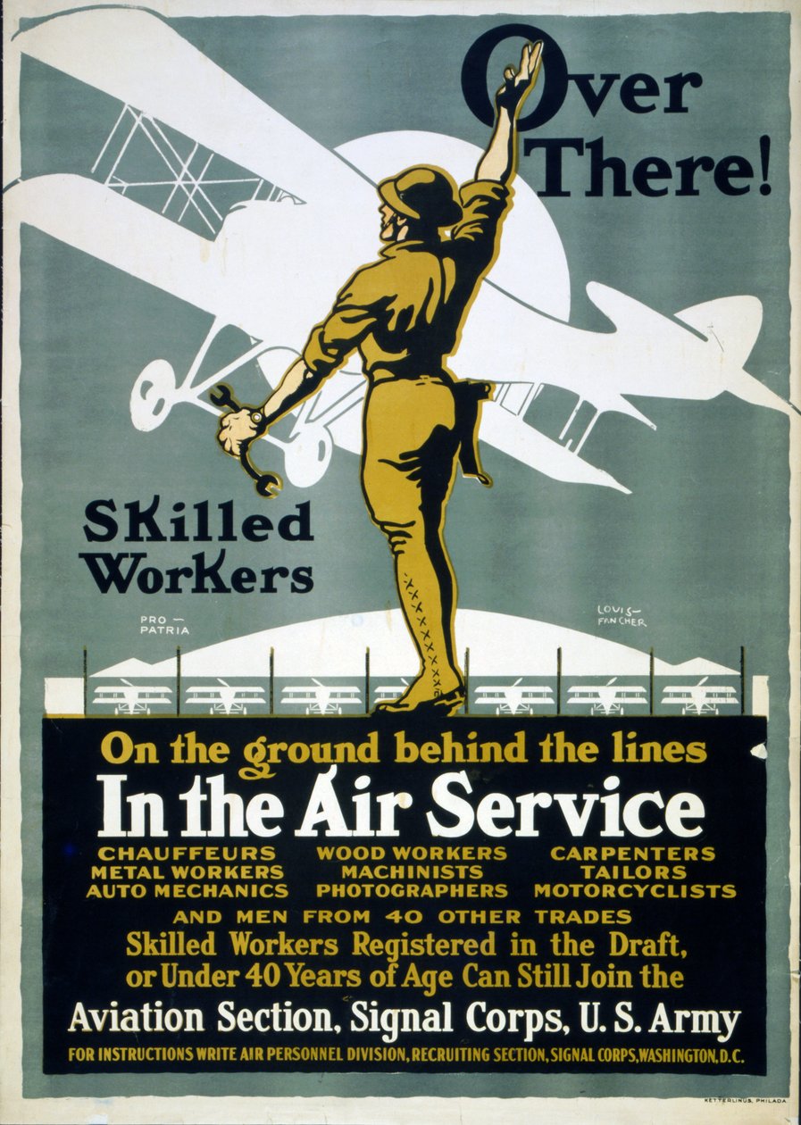 在那边！技术工人在线后面的地面 - 在空中服务，1917年 作者 路易斯·范彻