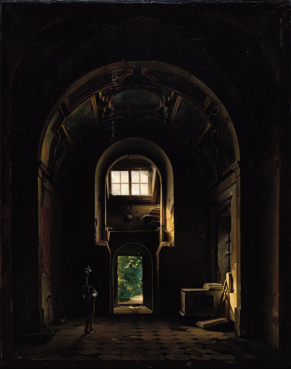 圣菲利普教堂的内部在Eglise des Feuillants在巴黎，1814年 作者 路易斯·雅克·曼德·达盖尔