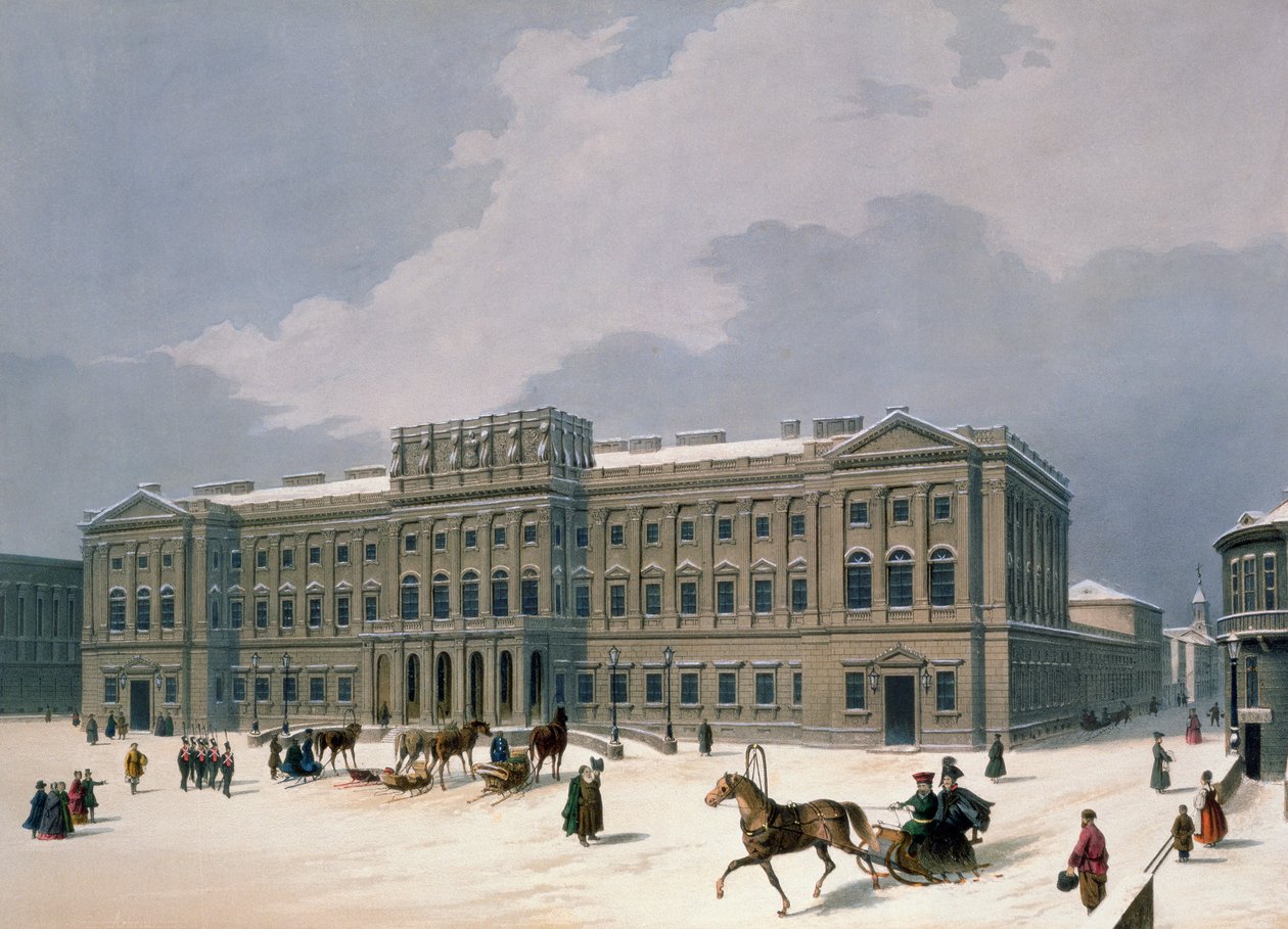 Leuchtenberg大公宫殿在圣彼得堡，由Lemercier，巴黎，1840年代印刷 作者 路易斯·朱尔斯·阿诺特