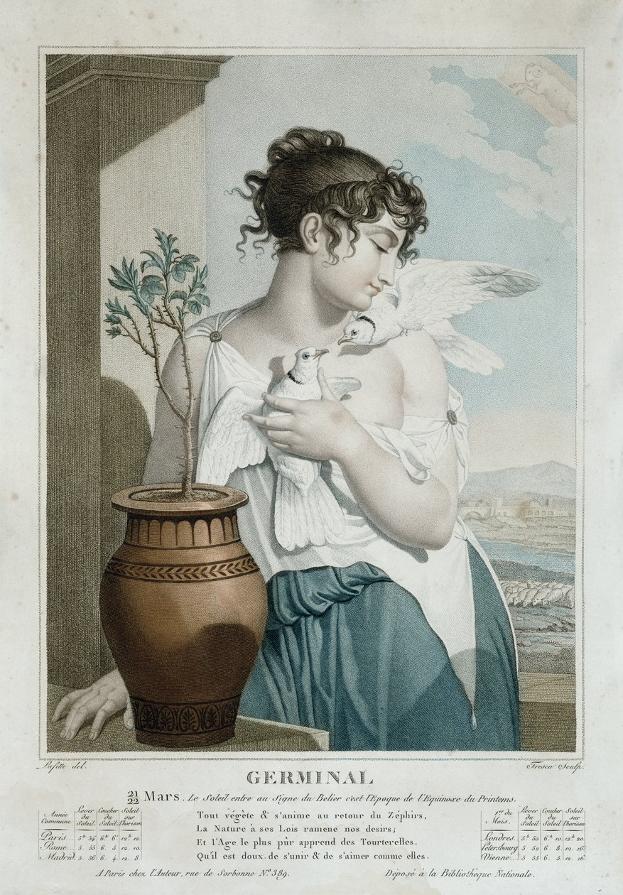 Germinal（MarchApril），共和党日历的第七个月，由Tresca雕刻，c.1794 作者 路易斯·拉菲特