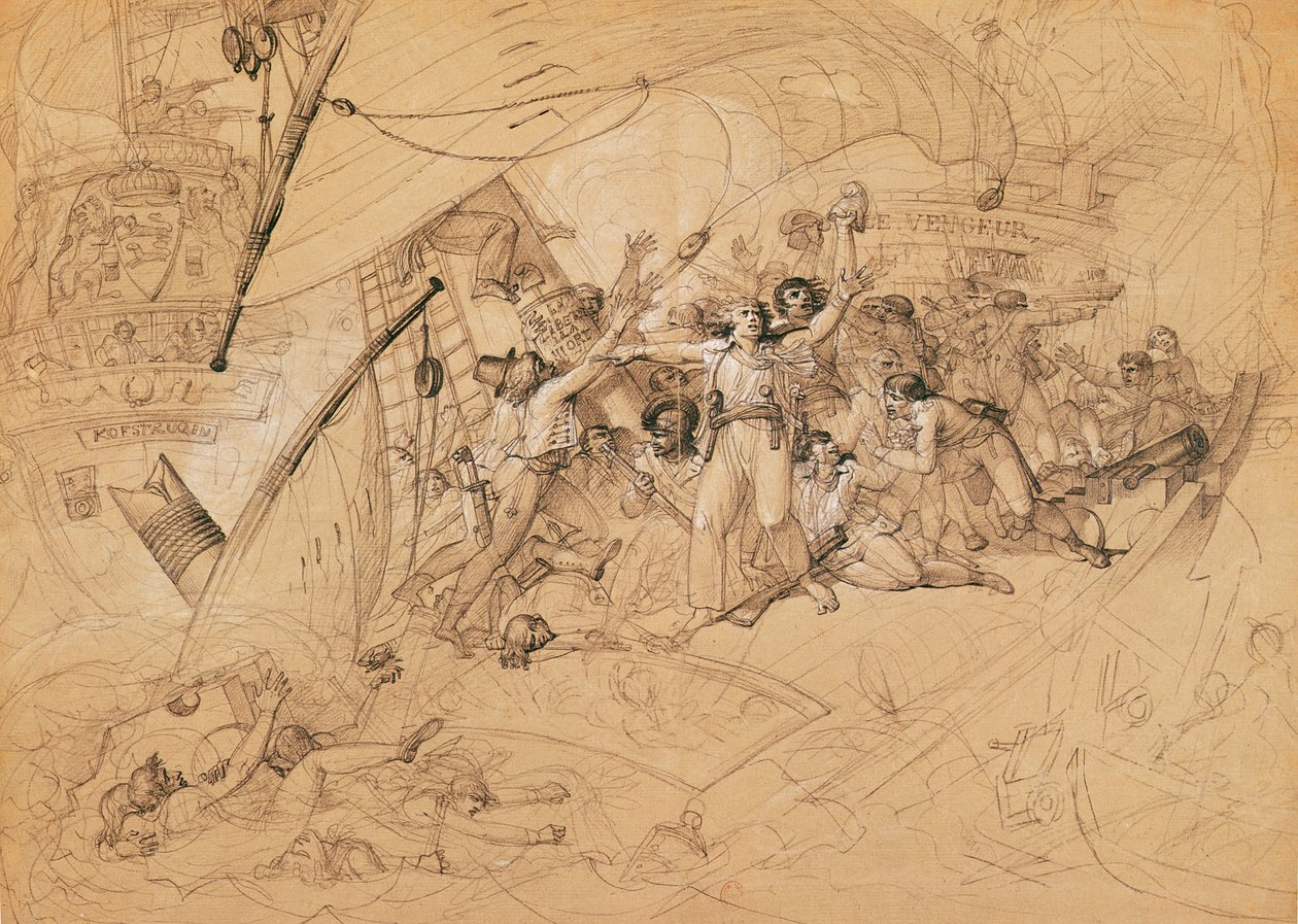 1794年6月1日“乌桑汉战役中人民的复仇者沉没”（纸上石墨） 作者 路易斯·拉菲特