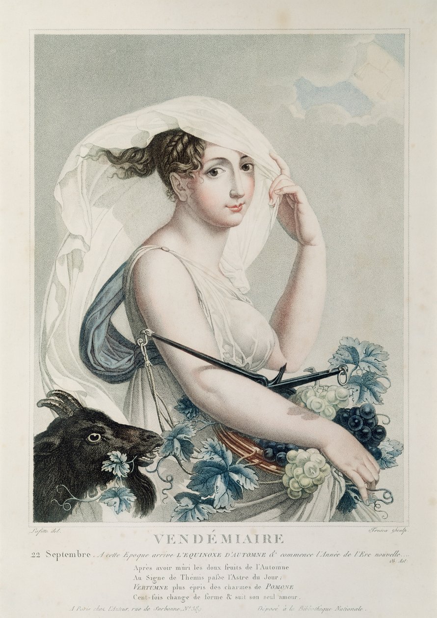 Vendemiaire（10月9月），共和党日历的第一个月，由特雷斯卡雕刻，c.1794 作者 路易斯·拉菲特