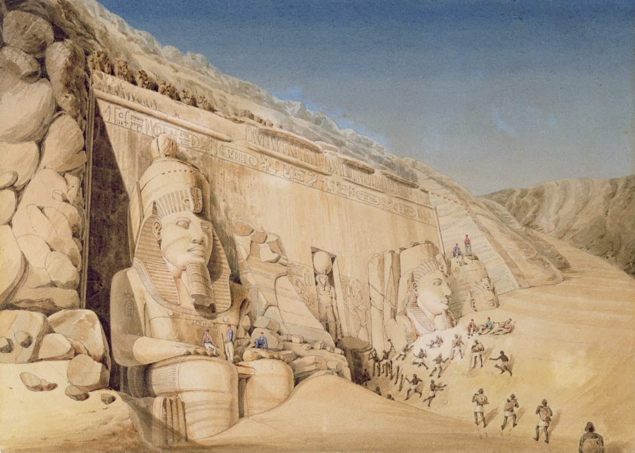 拉美西斯二世大寺的发掘，阿布辛贝，1819年 作者 