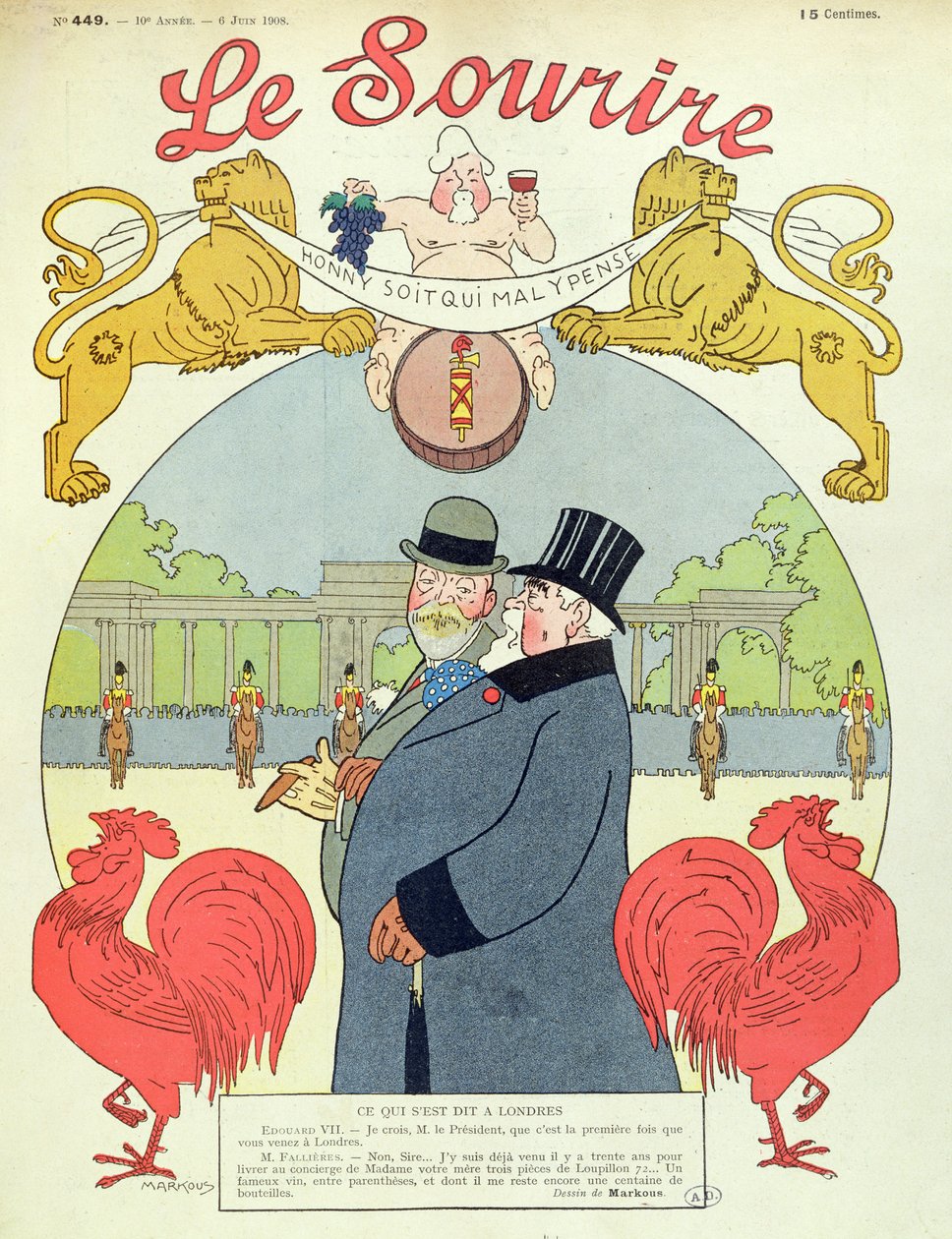 总统阿尔芒·法瑞尔（1841-1931）与爱德华七世（1841-1910）封面“Le Sourire”杂志，1908年6月6日 作者 路易·马可西西斯（Louis Marcoussis）