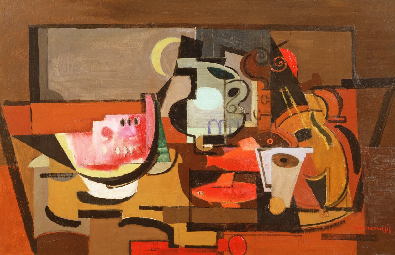 静物与一片西瓜，c.1929 作者 路易·马可西西斯（Louis Marcoussis）