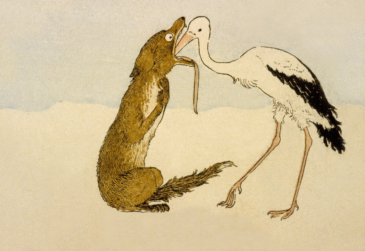 La Fontaine的寓言&39;The Wolf and the Stork&39;，1888 作者 路易斯·莫里斯·布泰·德·蒙维尔