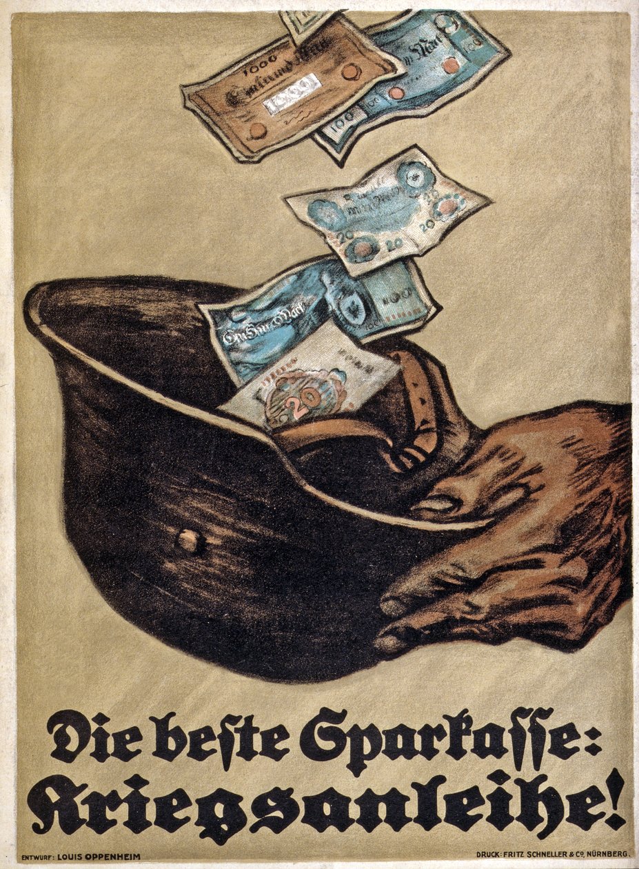 WW1德国战争贷款海报，最佳储蓄银行：战争贷款！，c.1914-18 作者 路易斯·奥本海姆