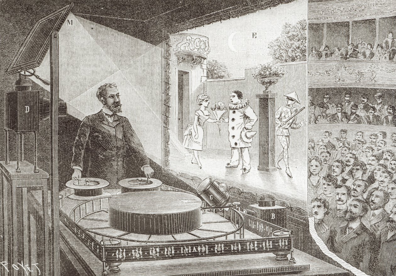 &39;Theatre Optique&39;及其发明家Emile Reynaud（1844-1918），来自&39;Pauvre Pierrot&39;的场景，c.1892-1900 作者 路易·波耶特
