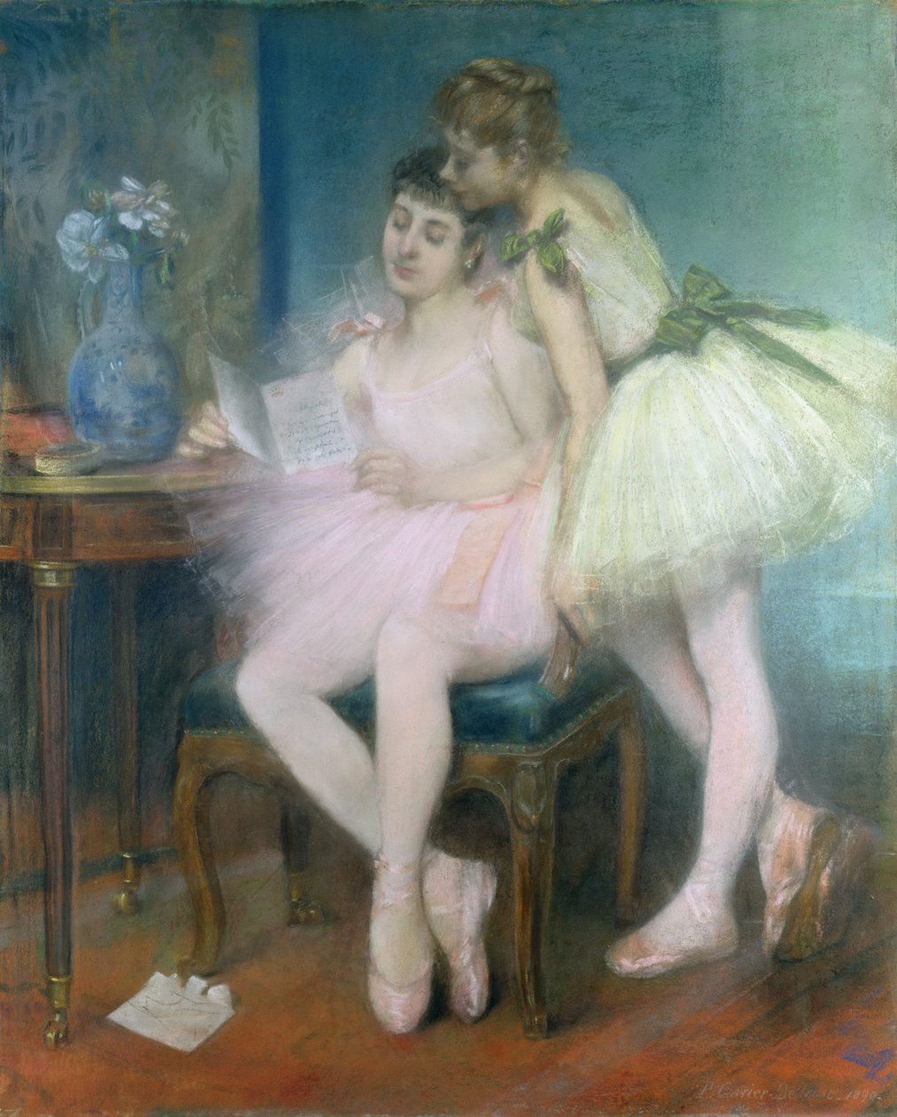 La Lettre（The Letter）1890年（画布上的纸上粉彩） 作者 路易·罗伯特·开利·贝勒斯