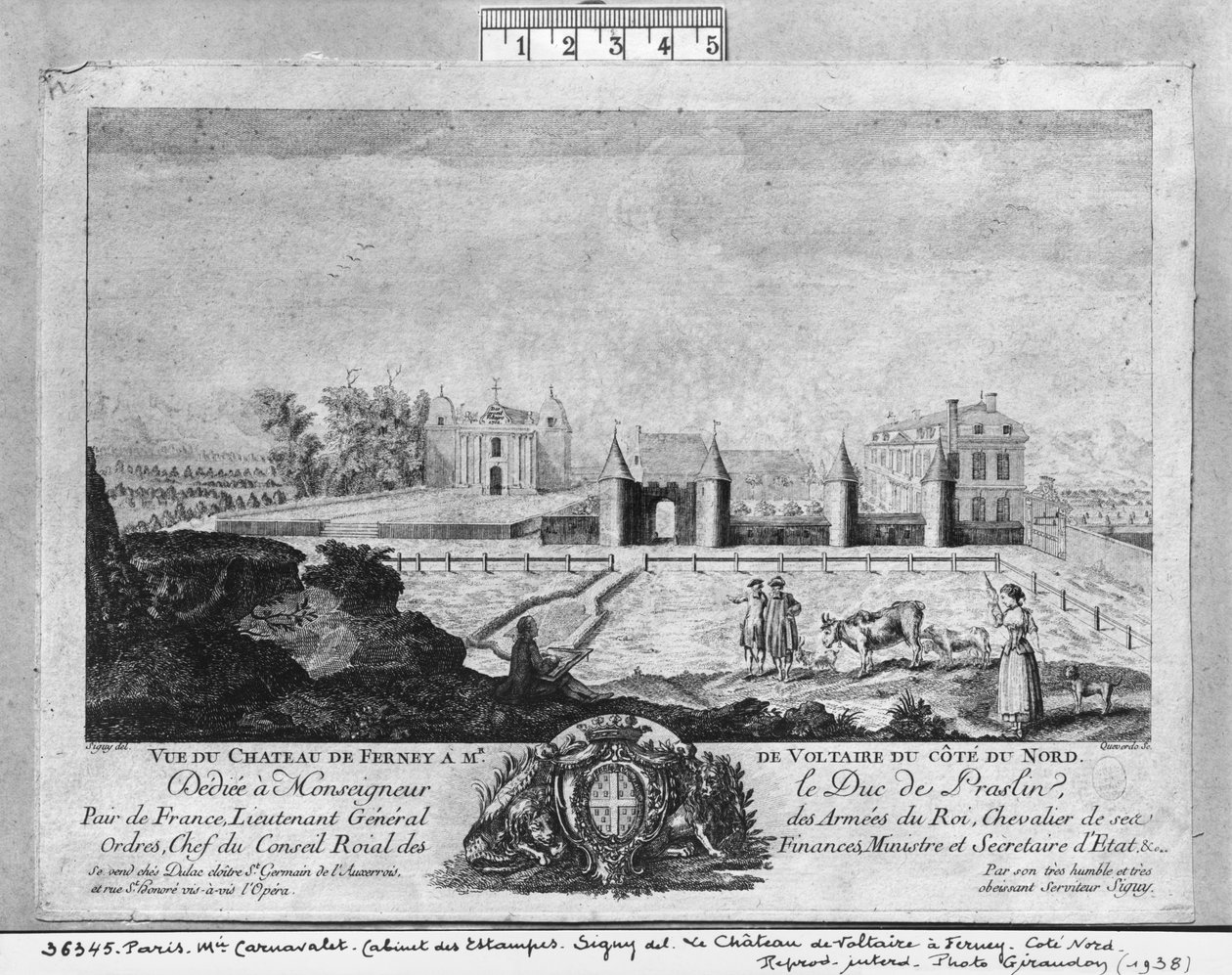 Voltaire在Ferney的房子，北边，由Francois，Maria，Isidore Queverdo（1748-97）雕刻 作者 路易斯·西尼