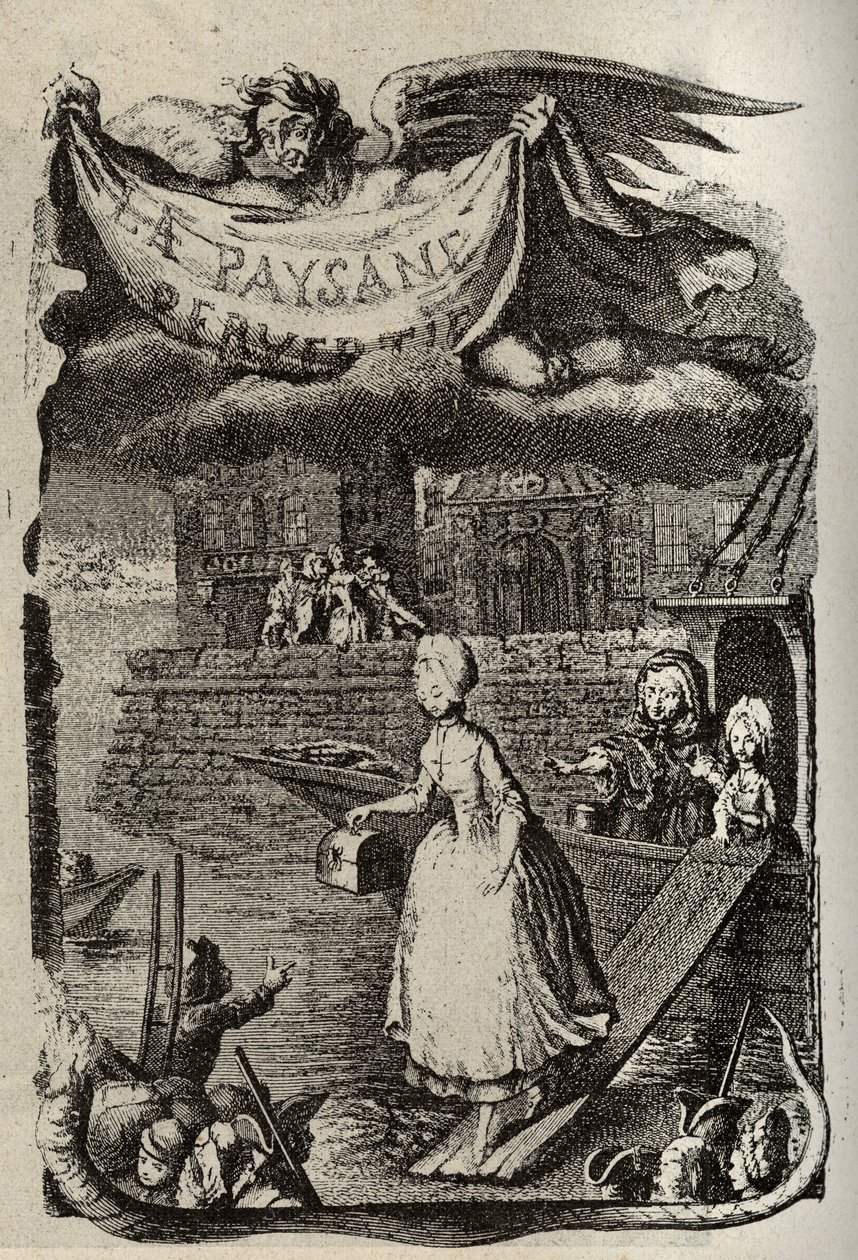 法国作家Restif de La Bretonne（1734-1806）为 "La Paysanne pervertie ou les Dangers de la ville "提供的插图。18世纪比内特的雕刻作品。 作者 路易斯（之后）毕奈特