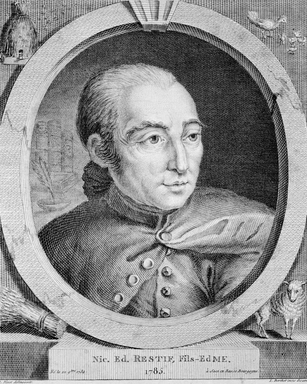 Nicolas Edme Restif de La Bretonne (1734-1806)（也 Retif de La Bretone）的肖像 - 比奈，雕刻 作者 路易斯（之后）毕奈特
