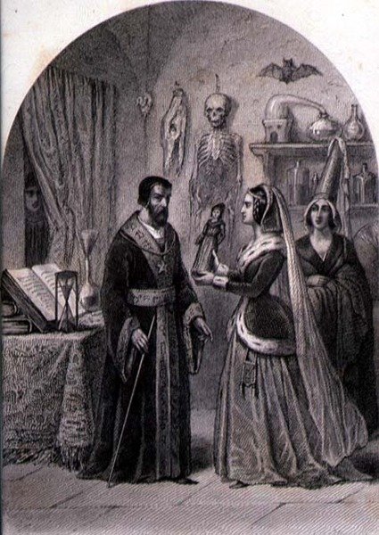 一位客户拜访一位巫师，由Philibert Langlois（约1834-9）雕刻（雕刻）。 作者 路易斯（后）马克