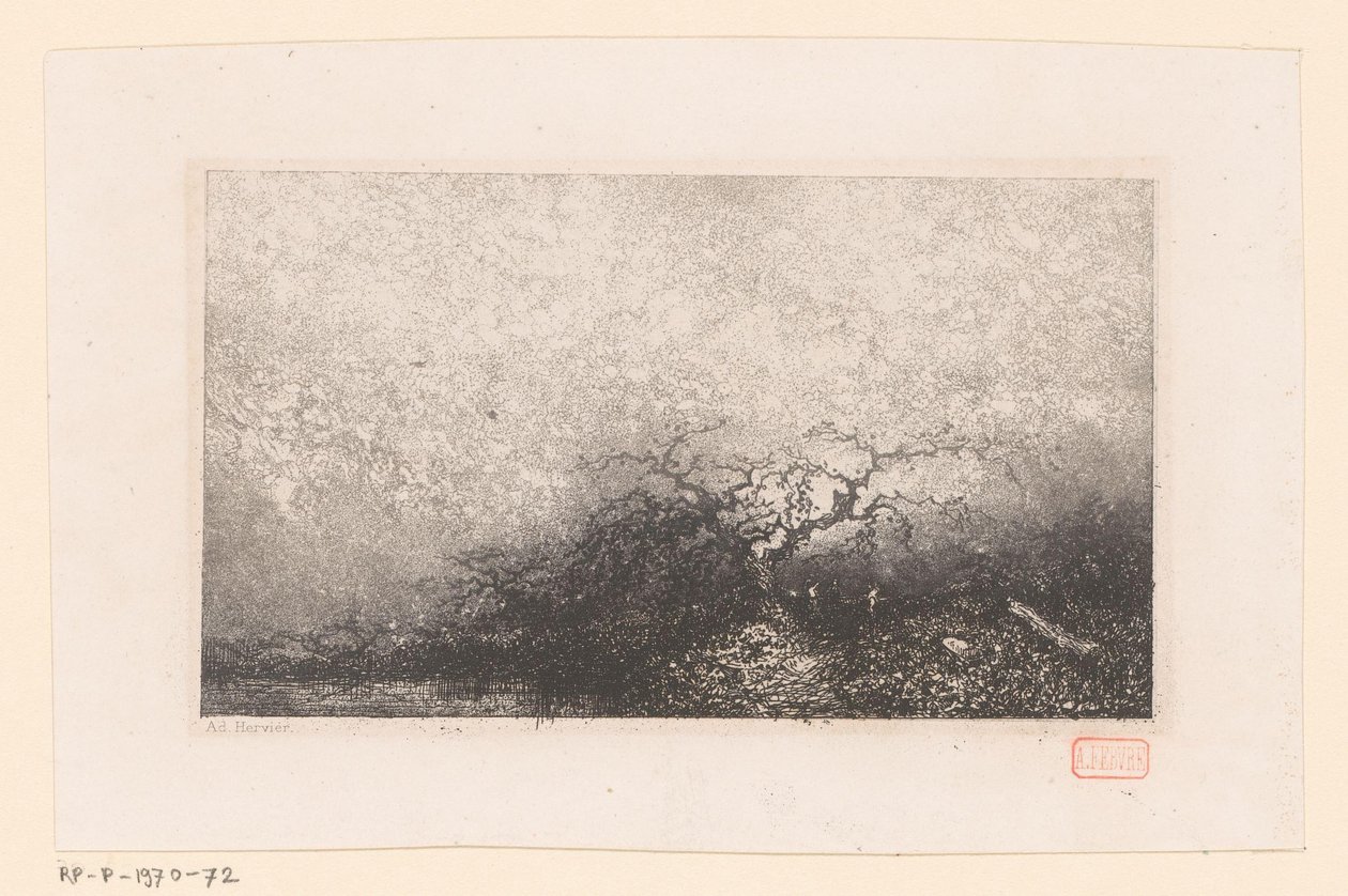 水池边有一棵树的风景 不同的风景（系列名） Croquis du voyage de 1843（系列标题） 作者 路易斯·阿道夫·赫尔维尔