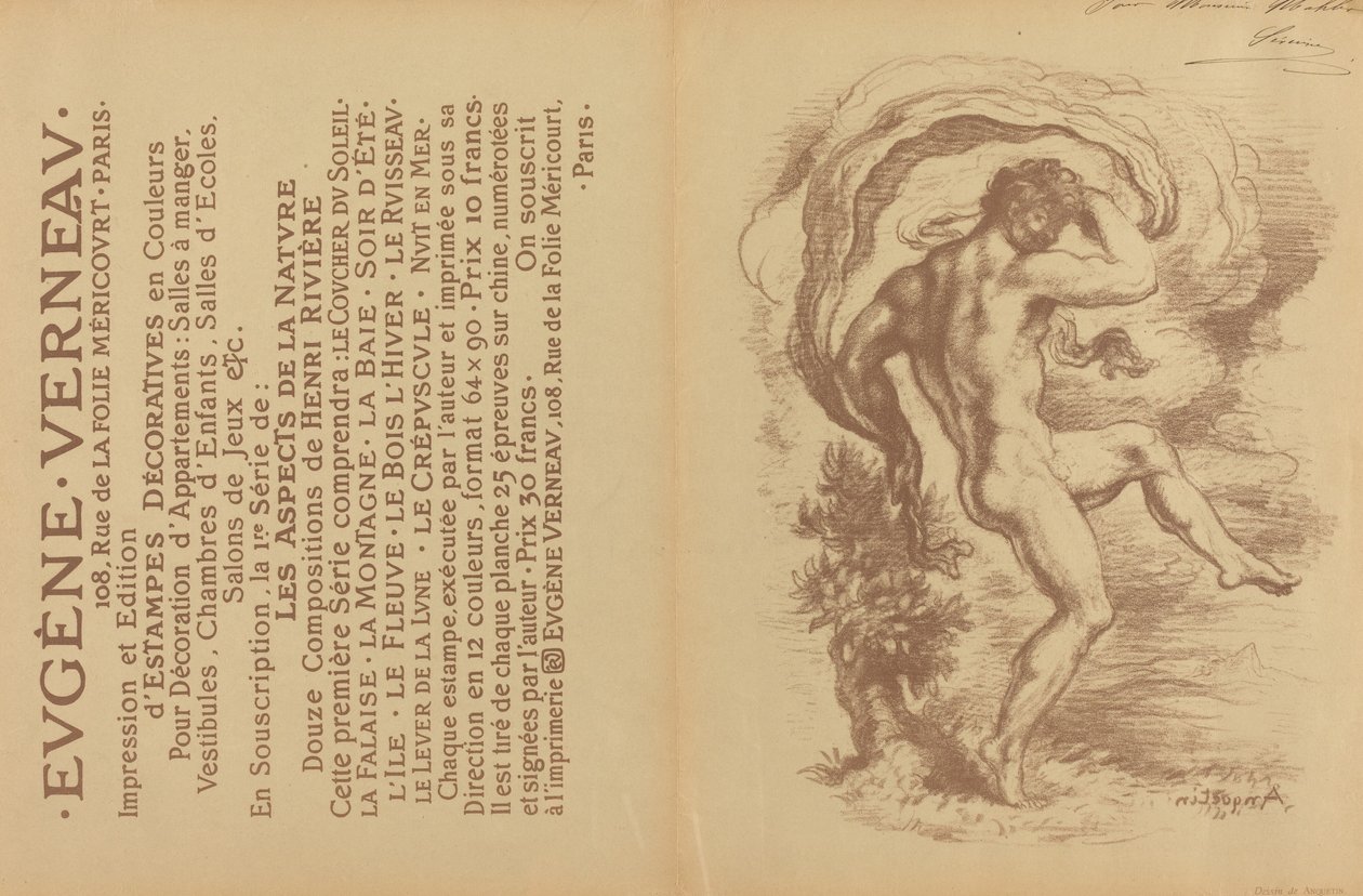 跳舞的裸体和欧仁-弗诺的Estampes décoratives广告[背面]，1897年。 作者 路易斯·安奎汀