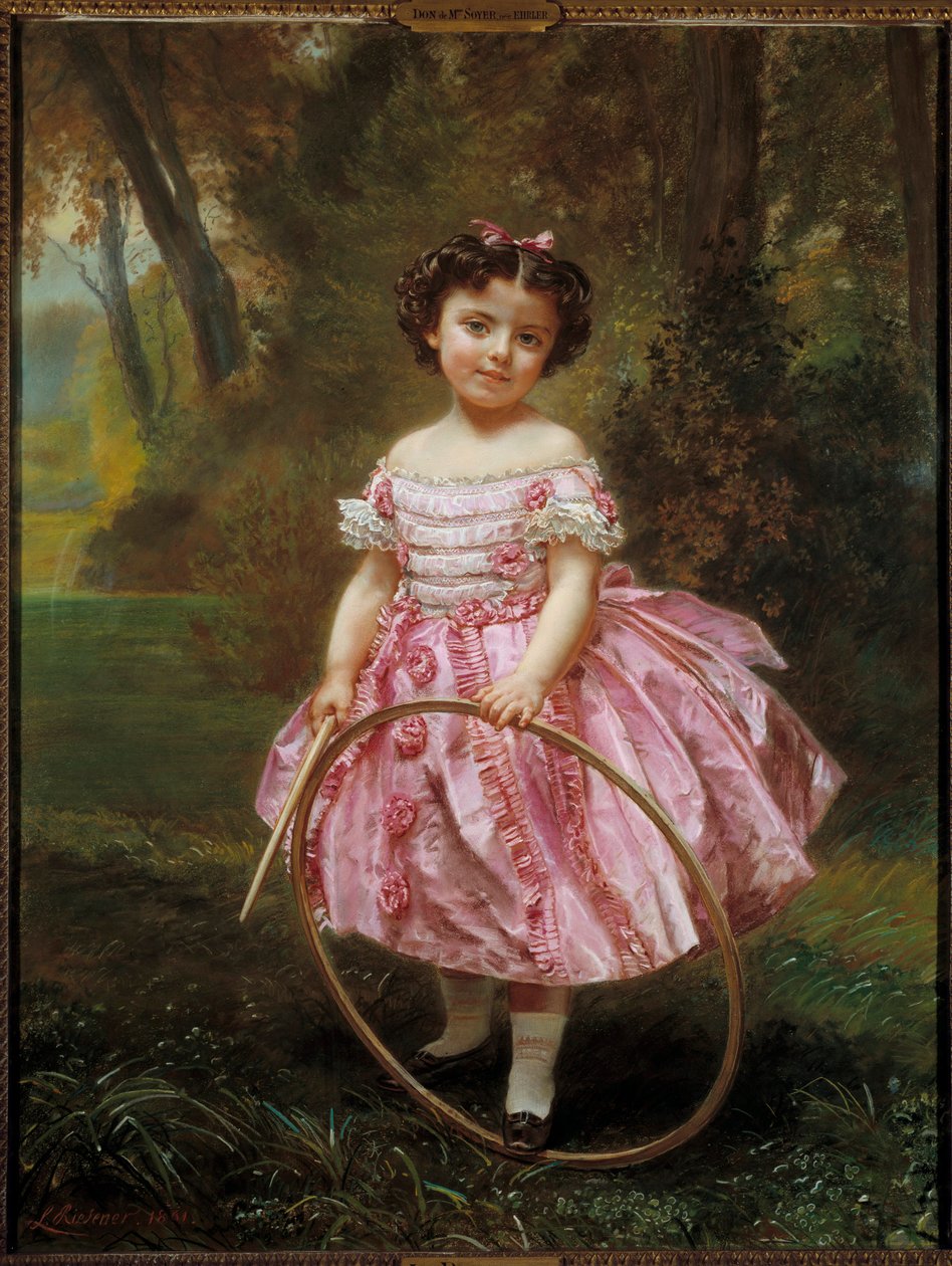 埃勒小姐：玩箍的小女孩，路易斯·安托万·里昂·里森纳 (Louis Antoine Leon Riesener) 的画作 (1808-1878) 作者 路易·安托万·莱昂·里森纳