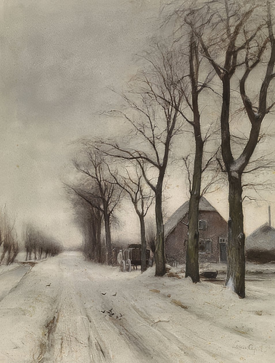 Winterlandschaft mit Bauernhof an einer Allee（冬季景观，林荫大道上有农场） 作者 路易斯·阿波