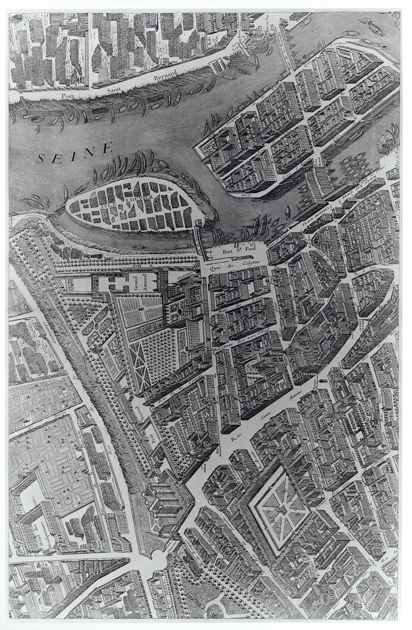 巴黎计划，被称为&39;Plan de Turgot&39;，由Claude Lucas雕刻，1734-39（雕刻）（bw照片）（细节） 作者 路易斯布雷特兹