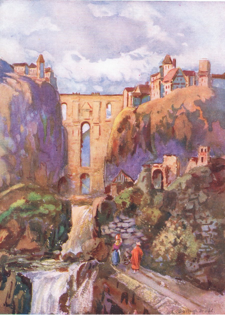 来自Hutchinsons Picturesque Europe的Tajo Ronda，由Hutchinson＆Son出版，c.1930 作者 路易斯·伯利·布鲁尔