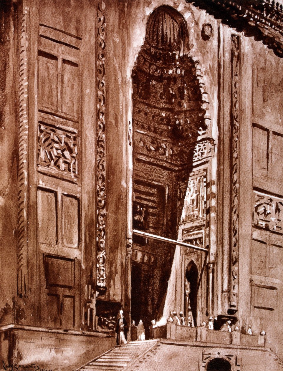 苏丹哈桑清真寺的入口，1928年 作者 路易·卡巴尼斯