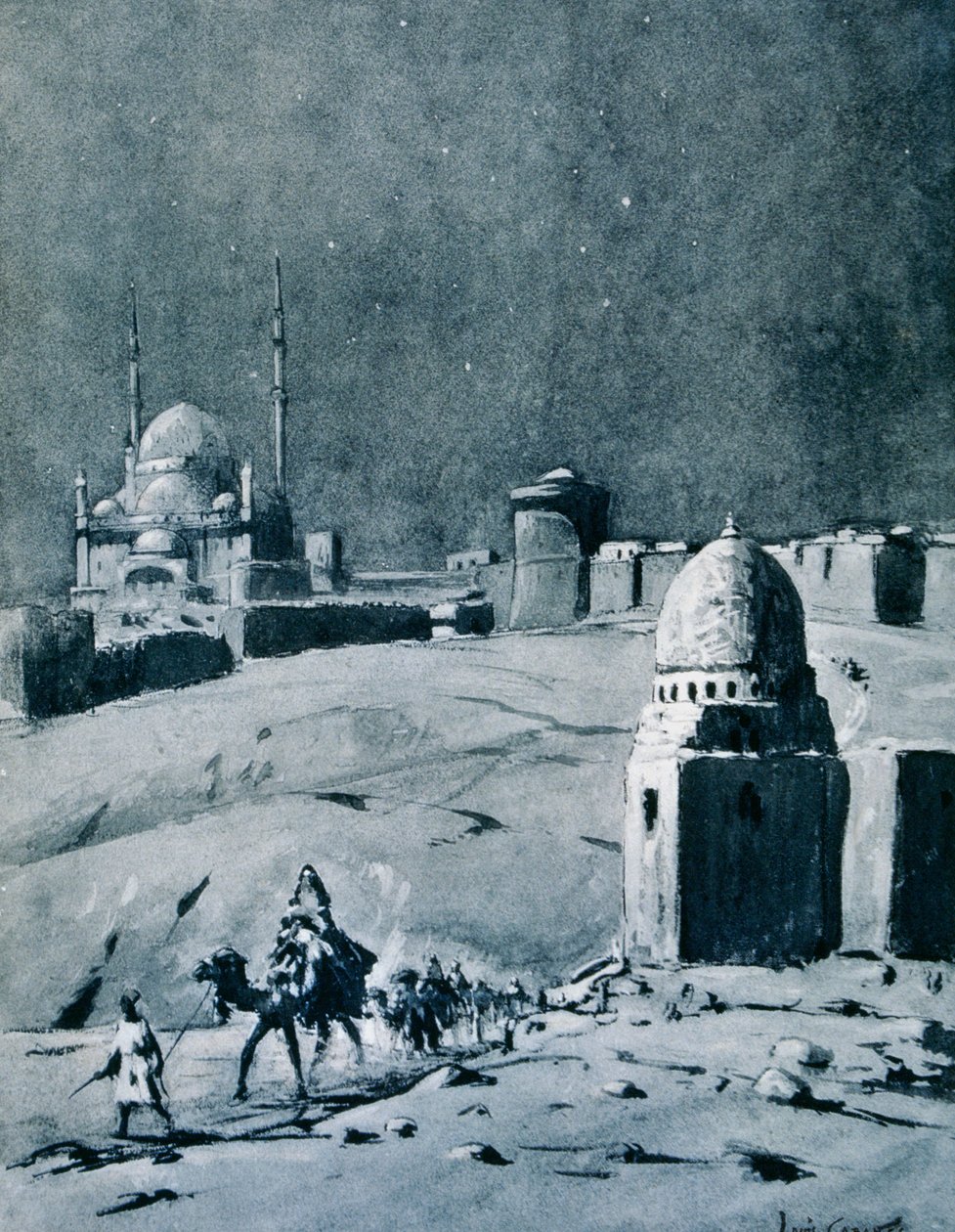 穆罕默德·阿里清真寺在月光下，埃及开罗，1928年 作者 路易·卡巴尼斯