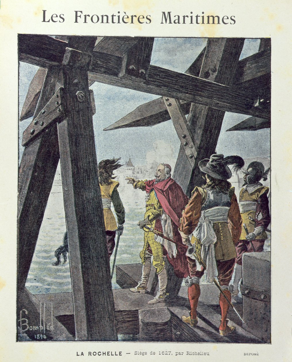 Armand-Jean du Plessis，红衣主教de Richelieu（1585-1642）于1627年在拉罗谢尔的围攻中，学校练习册的封面c。 1894年 作者 路易斯·查尔斯·邦布尔