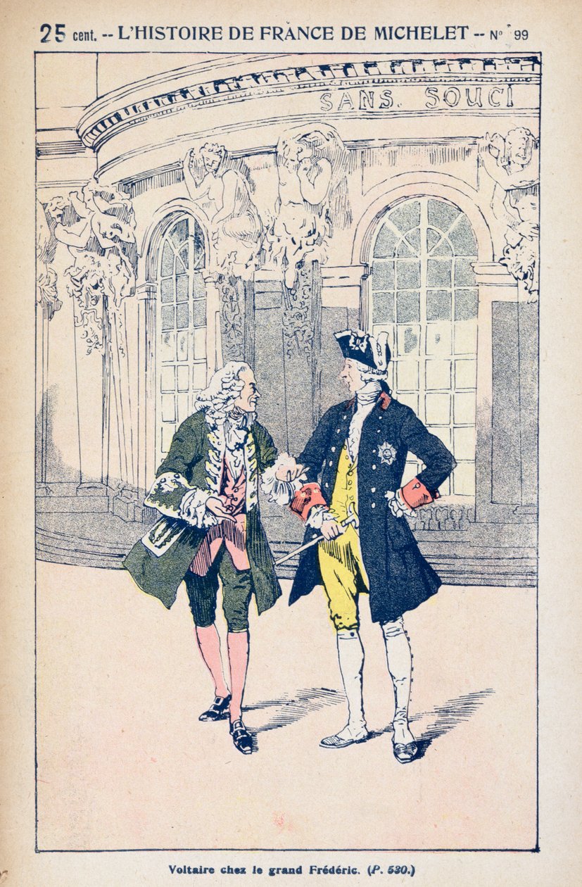 Francois Voltaire（1694-1778）与普鲁士国王弗雷德里克二世（1712-86）在波茨坦附近的无忧宫，由Jules Michelet（1798-1874）创作的“法国历史”c.1900 作者 路易斯·查尔斯·邦布尔