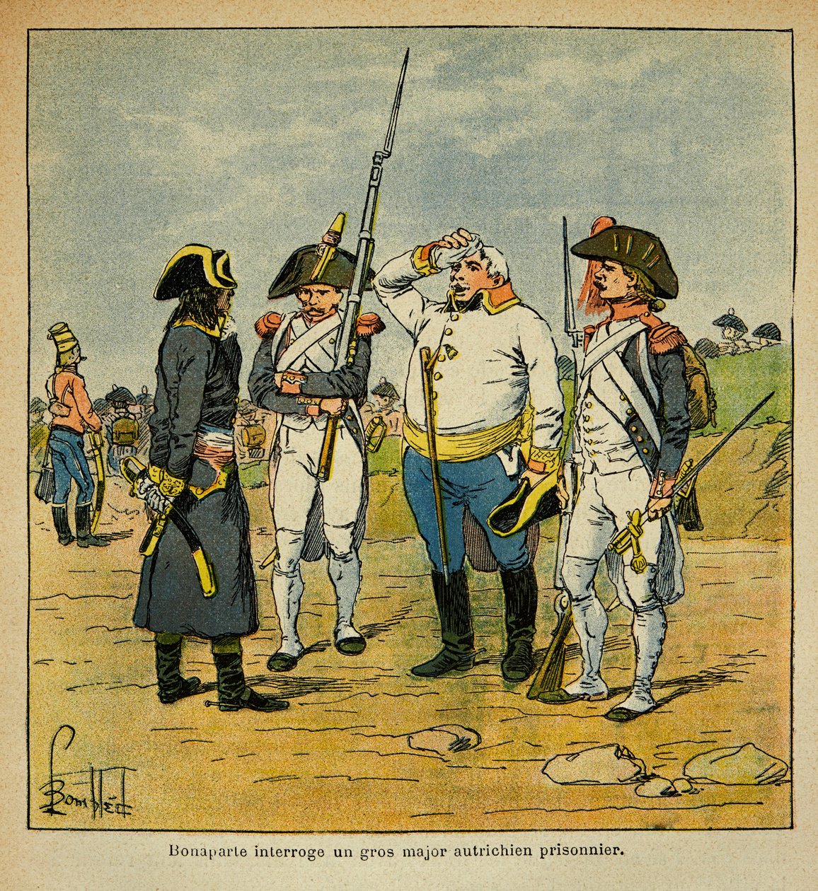 Illustration by Bombled Louis (1862-1927) from Count Emmanuel de Las Cases (1766-1842): During the Italian campaign, Bonaparte interrogates an Austrian prisoner officer, Private Collection 作者 路易斯·查尔斯·邦布尔