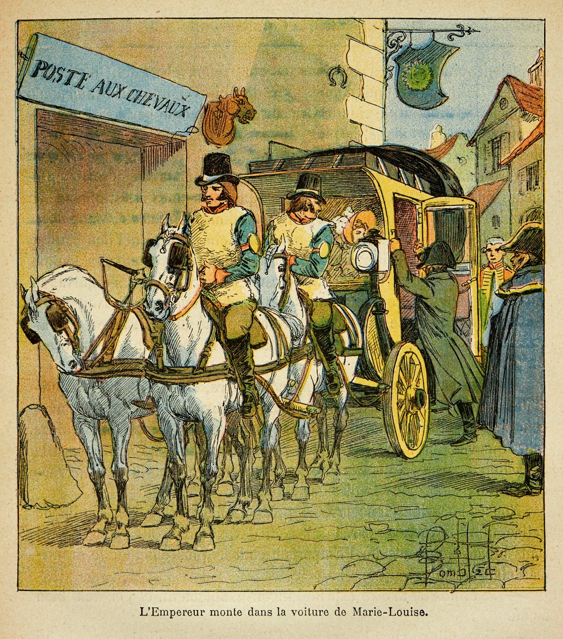 由Bombled Louis（1862-1927）绘制的插图，出自Emmanuel de Las Cases伯爵（1766-1842）的《圣赫勒拿纪念》一书。1810年，拿破仑皇帝骑着车去见他的妻子玛丽-路易丝，私人收藏品 作者 路易斯·查尔斯·邦布尔
