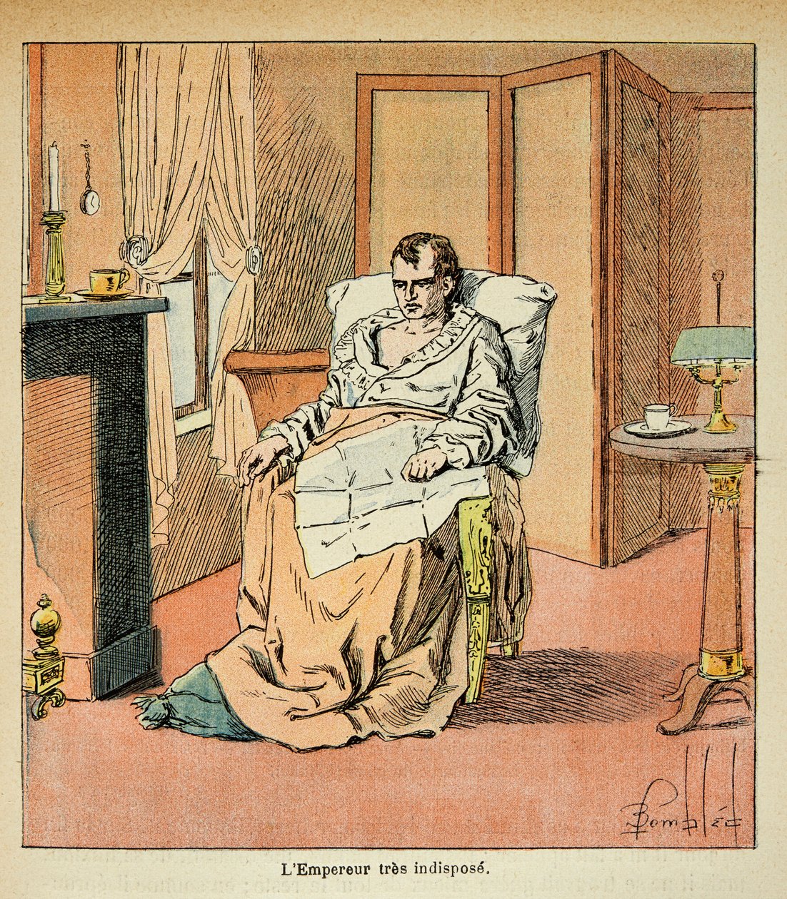由Bombled Louis（1862-1927）绘制的插图，出自Emmanuel de Las Cases伯爵（1766-1842）的《圣赫勒拿纪念》一书。患病的拿破仑皇帝在圣赫勒拿，私人收藏 作者 路易斯·查尔斯·邦布尔
