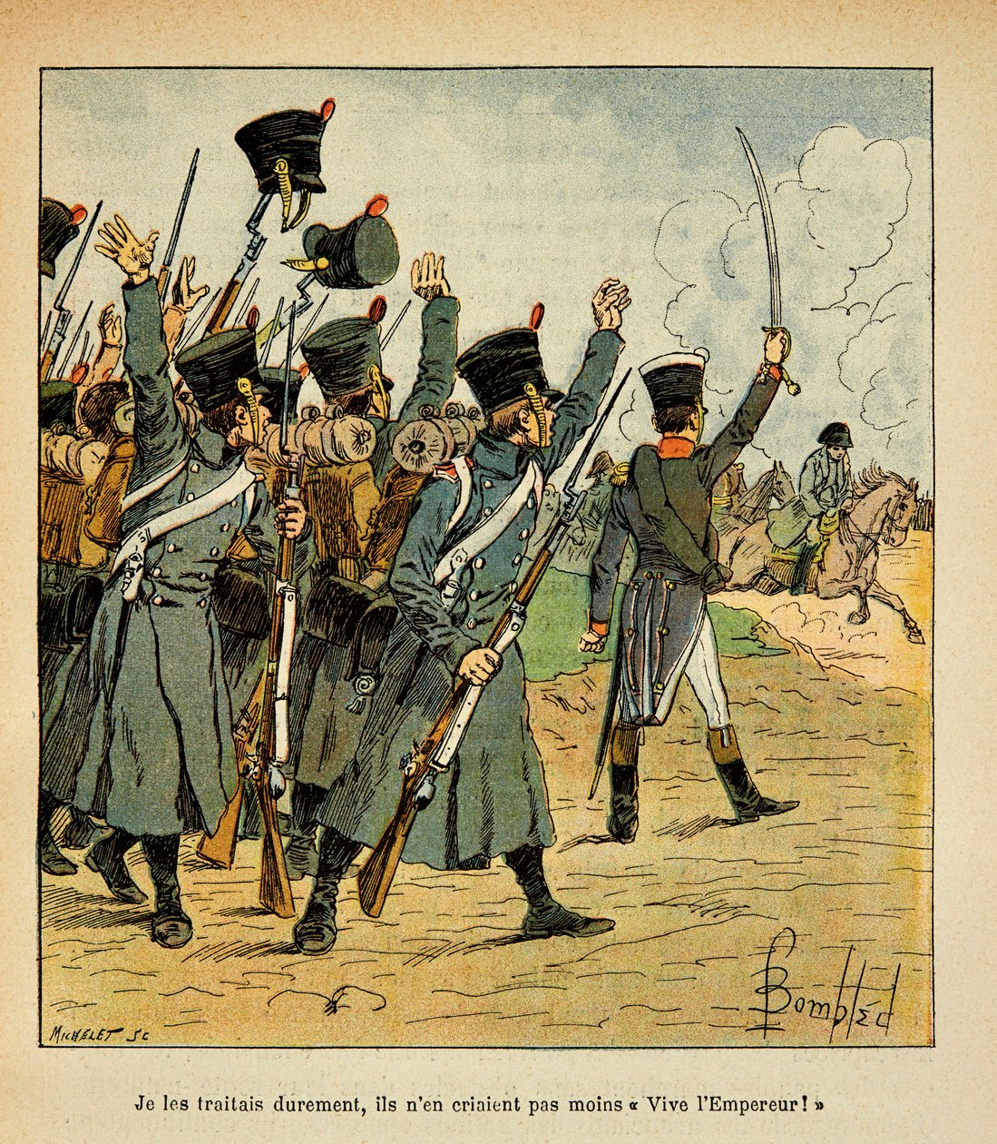 由Bombled Louis（1862-1927）绘制的插图，出自Emmanuel de Las Cases伯爵（1766-1842）的《圣赫勒拿纪念》一书。军队赞扬拿破仑皇帝，私人收藏 作者 路易斯·查尔斯·邦布尔