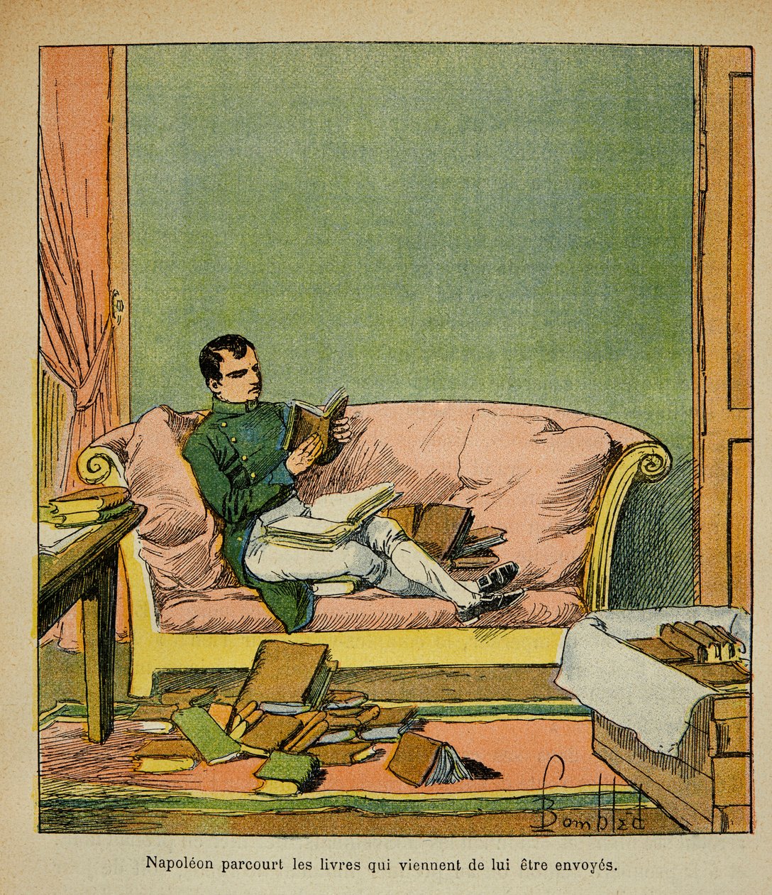 由Bombled Louis（1862-1927）创作的插图，出自Emmanuel de Las Cases伯爵（1766-1842）的《圣赫勒拿纪念》一书。拿破仑皇帝在刚刚被送到圣赫勒拿的书籍中旅行，私人收藏 作者 路易斯·查尔斯·邦布尔