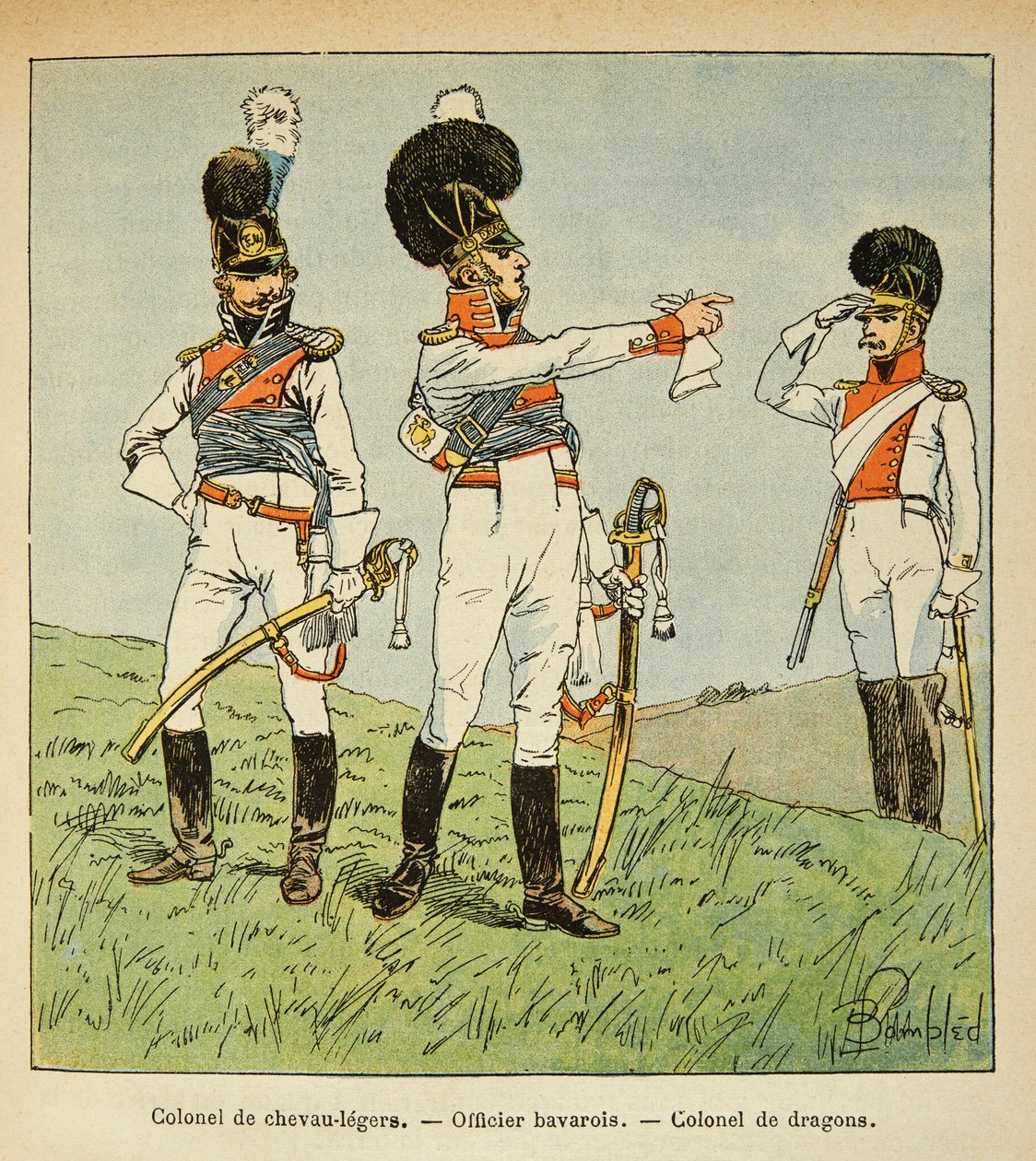 Bombled Louis（1862-1927）的插图，出自Emmanuel de Las Cases伯爵（1766-1842）的《圣赫勒拿纪念》一书。巴伐利亚军队。轻骑兵上校；巴伐利亚军官；龙骑兵上校，私人收藏 作者 路易斯·查尔斯·邦布尔