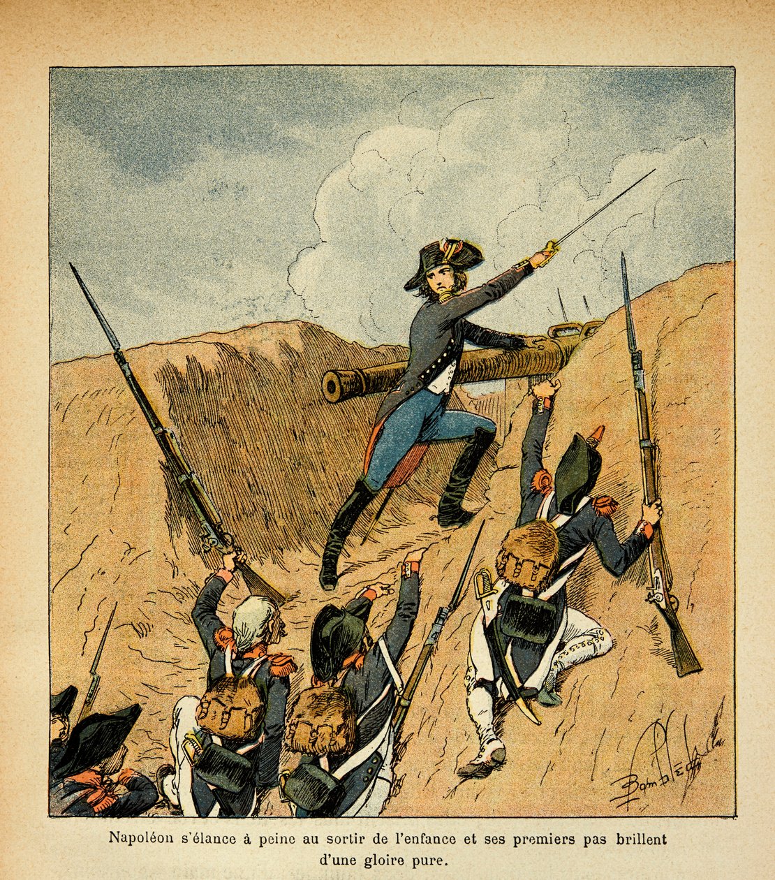 由Bombled Louis（1862-1927）绘制的插图，出自Emmanuel de Las Cases伯爵（1766-1842）的《圣赫勒拿纪念》一书；。波拿巴率领部队冲锋，私人收藏 作者 路易斯·查尔斯·邦布尔