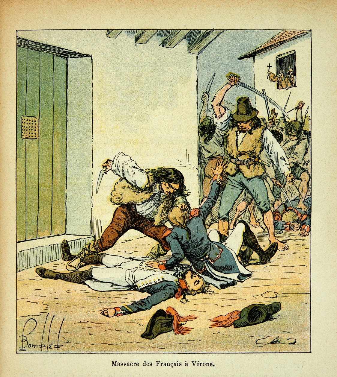 Bombled Louis（1862-1927）的插图，出自Emmanuel de Las Cases伯爵（1766-1842）的《圣海伦纪念》一书。法国士兵在维罗纳的大屠杀，私人收藏 作者 路易斯·查尔斯·邦布尔