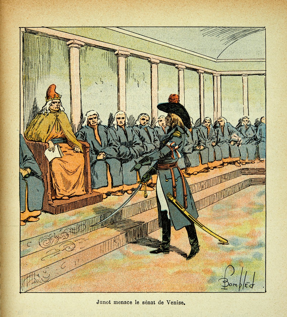 Bombled Louis（1862-1927）的插图，出自Emmanuel de Las Cases伯爵（1766-1842）的《圣赫勒拿的纪念》一书。朱诺（Jean Andoche Junot，Abrantes公爵，被称为La Tempete 作者 路易斯·查尔斯·邦布尔