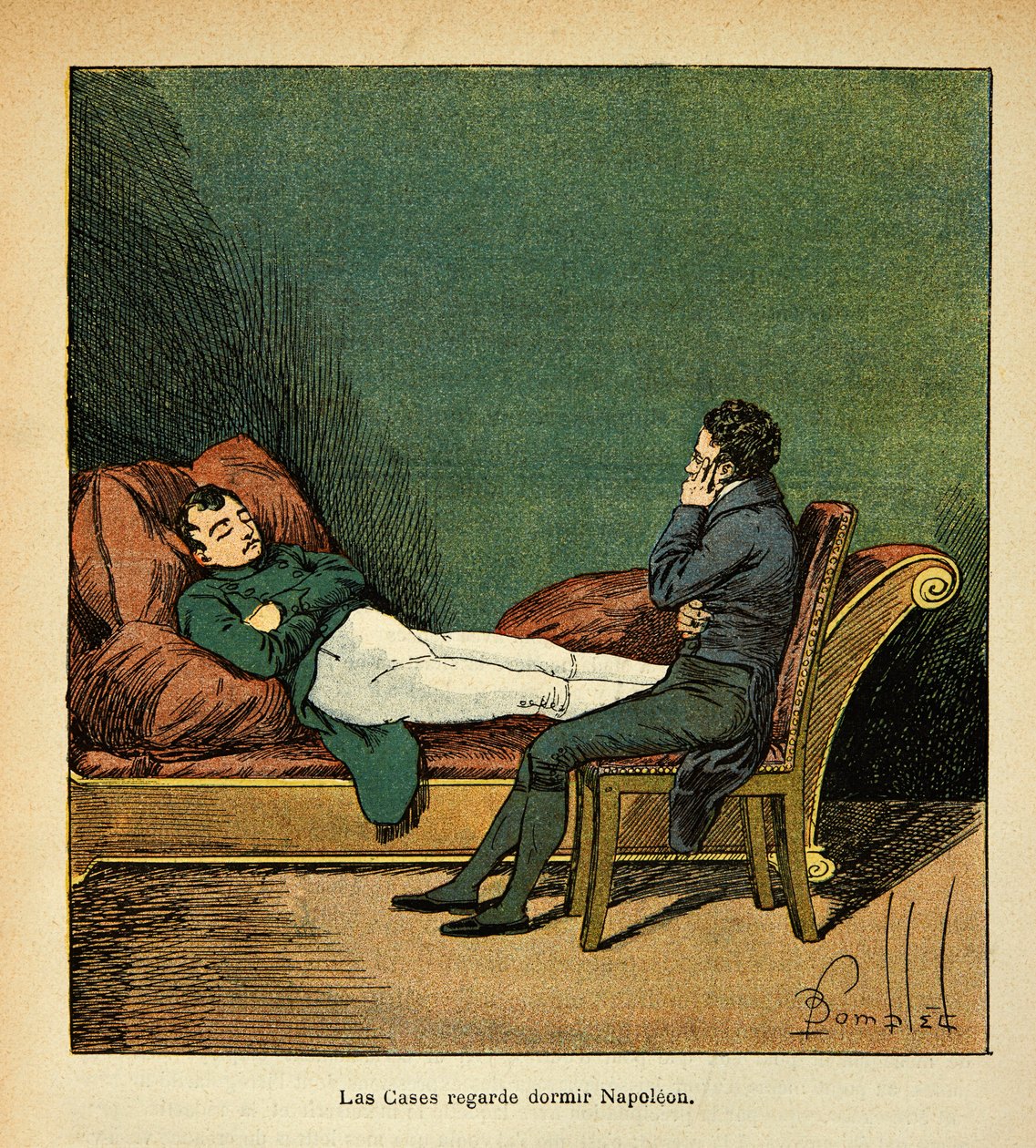 Bombled Louis（1862-1927）的插图，出自Emmanuel de Las Cases伯爵（1766-1842）的《圣赫勒拿的纪念》一书。拉斯-库斯看着沉睡的拿破仑，私人收藏 作者 路易斯·查尔斯·邦布尔