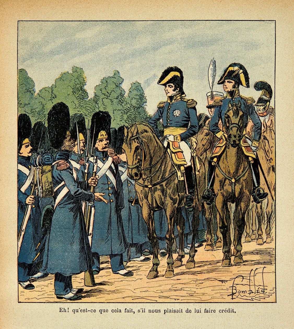 Bombled Louis（1862-1927）的插图，出自Emmanuel de Las Cases伯爵（1766-1842）的《圣赫勒拿的纪念》一书。一个脾气暴躁的人给官员打电话，私人收藏 作者 路易斯·查尔斯·邦布尔