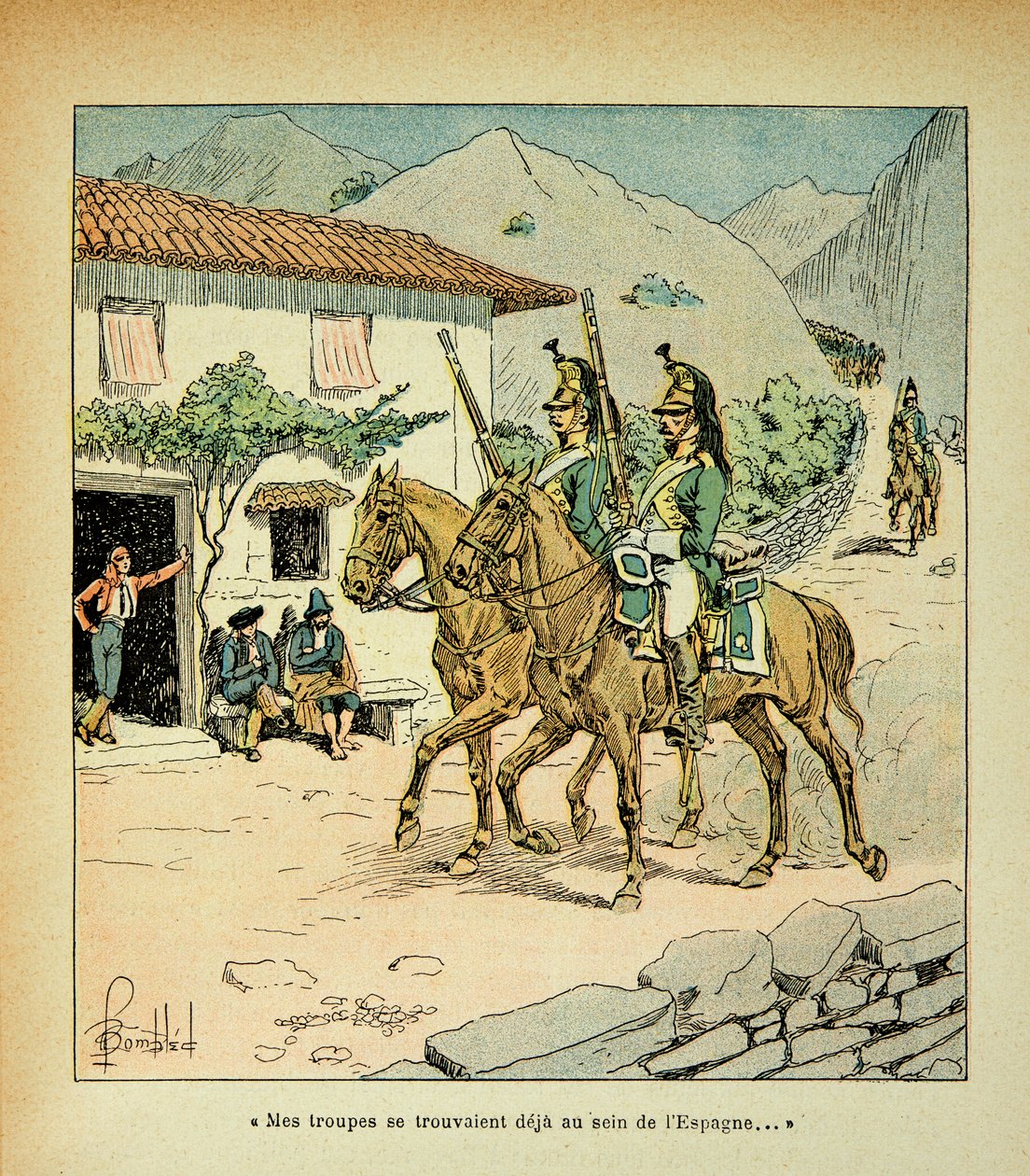 Bombled Louis（1862-1927）的插图，出自Emmanuel de Las Cases伯爵（1766-1842）的《圣赫伦纪念》一书。西班牙战争期间的法国军队，私人收藏 作者 路易斯·查尔斯·邦布尔