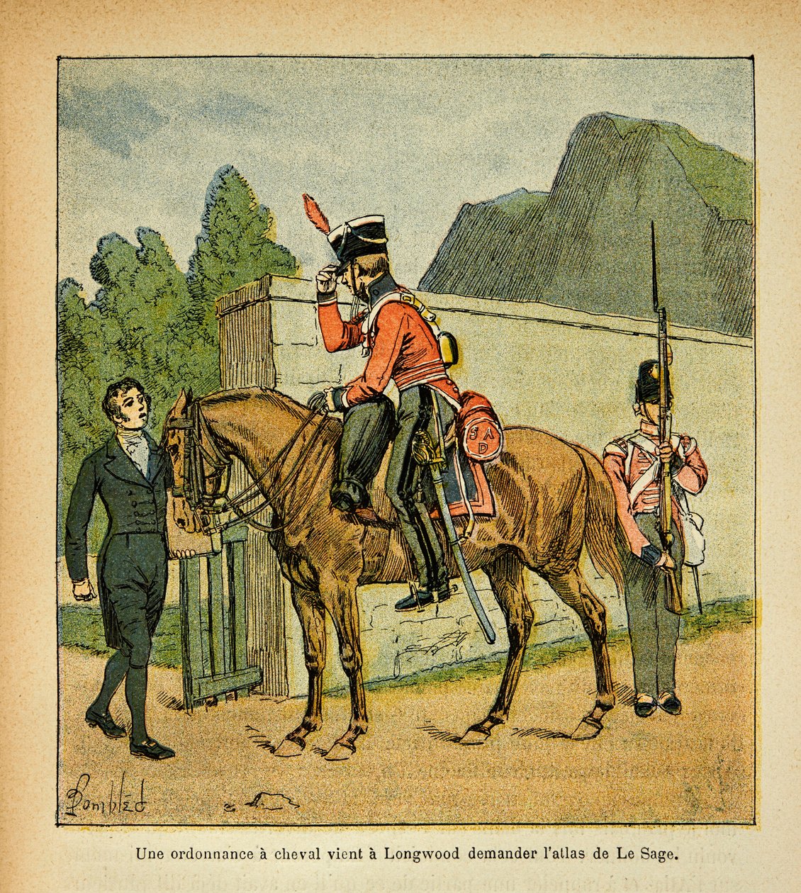 Bombled Louis（1862-1927）的插图，出自Emmanuel de Las Cases伯爵（1766-1842）的《圣赫勒拿的纪念》一书。一匹马的法令来到龙伍德，要求得到勒萨吉的地图集，收藏部分 作者 路易斯·查尔斯·邦布尔
