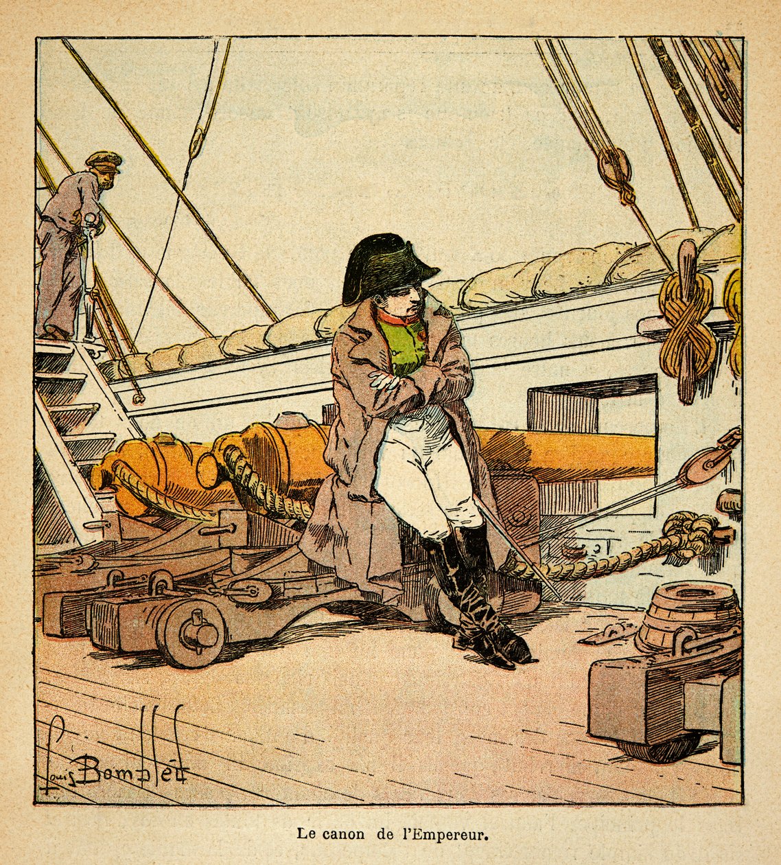 Illustration by Bombled Louis (1862-1927) from the book “The Memorial of Saint Helene” by Count Emmanuel de Las Cases (1766-1842); The Emperor Napoleon aboard Northumberland in 1815, Private Collection 作者 路易斯·查尔斯·邦布尔