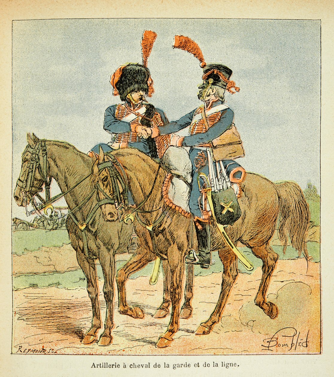 Bombled Louis (1862-1927) 出自 Emmanuel de Las Cases 伯爵 (1766-1842) 所著的“圣海伦纪念碑”一书中的插图：炮兵一匹卫兵和防线的马，私人收藏 作者 路易斯·查尔斯·邦布尔