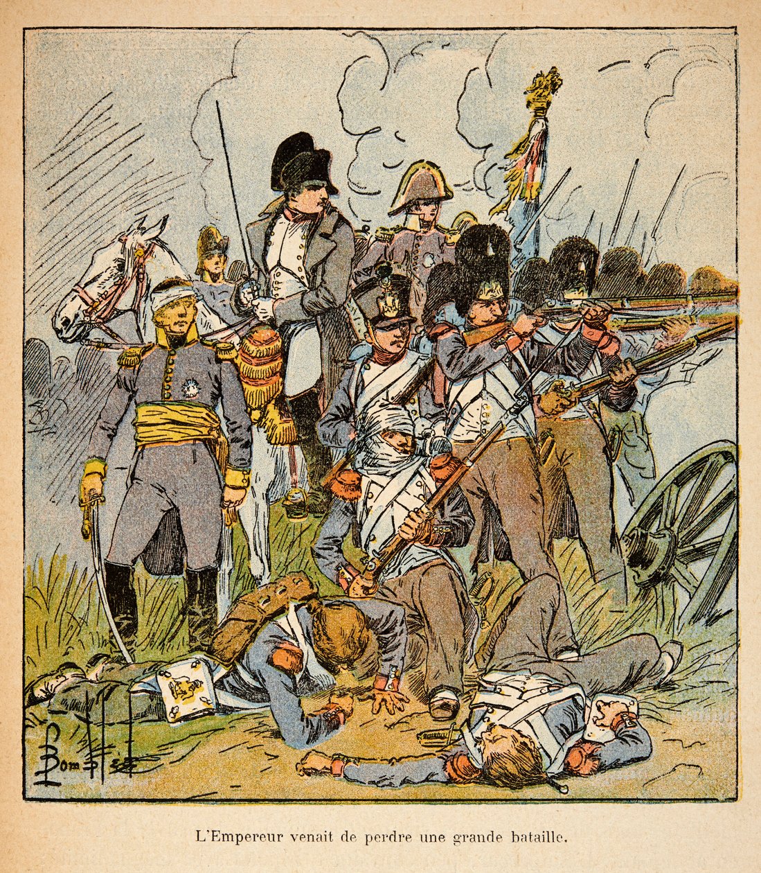 Bombled Louis（1862-1927）的插图，出自Emmanuel de Las Cases伯爵（1766-1842）的《圣赫勒拿纪念》一书。1815年滑铁卢战役中的拿破仑皇帝，私人收藏 作者 路易斯·查尔斯·邦布尔
