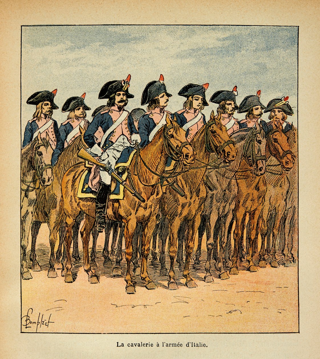 Bombled Louis（1862-1927）的插图，出自Emmanuel de Las Cases伯爵（1766-1842）的《圣赫勒拿纪念》一书。意大利军队中的骑兵，私人收藏 作者 路易斯·查尔斯·邦布尔