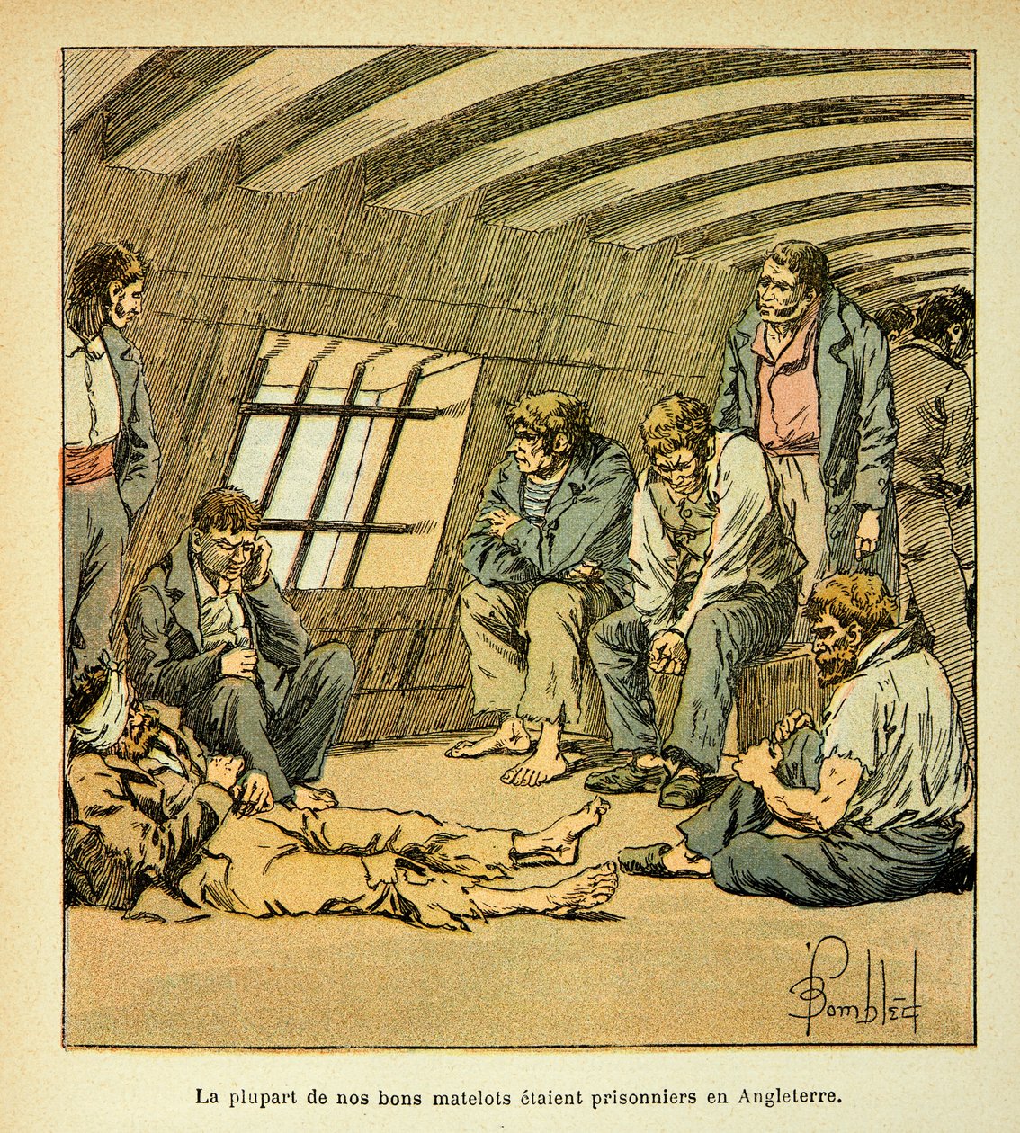 Bombled Louis（1862-1927）的插图，出自Emmanuel de Las Cases伯爵（1766-1842）的《圣海伦纪念碑》一书。英国浮桥上的法国囚犯，私人收藏 作者 路易斯·查尔斯·邦布尔