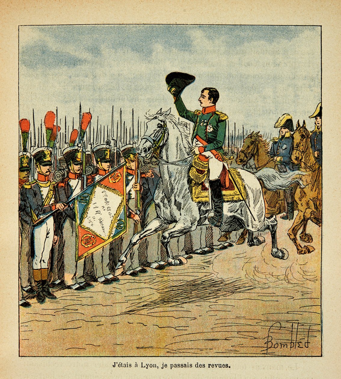 由Bombled Louis（1862-1927）创作的插图，出自Emmanuel de Las Cases伯爵（1766-1842）的《圣海伦纪念碑》一书。拿破仑皇帝让部队进入检阅，私人收藏 作者 路易斯·查尔斯·邦布尔